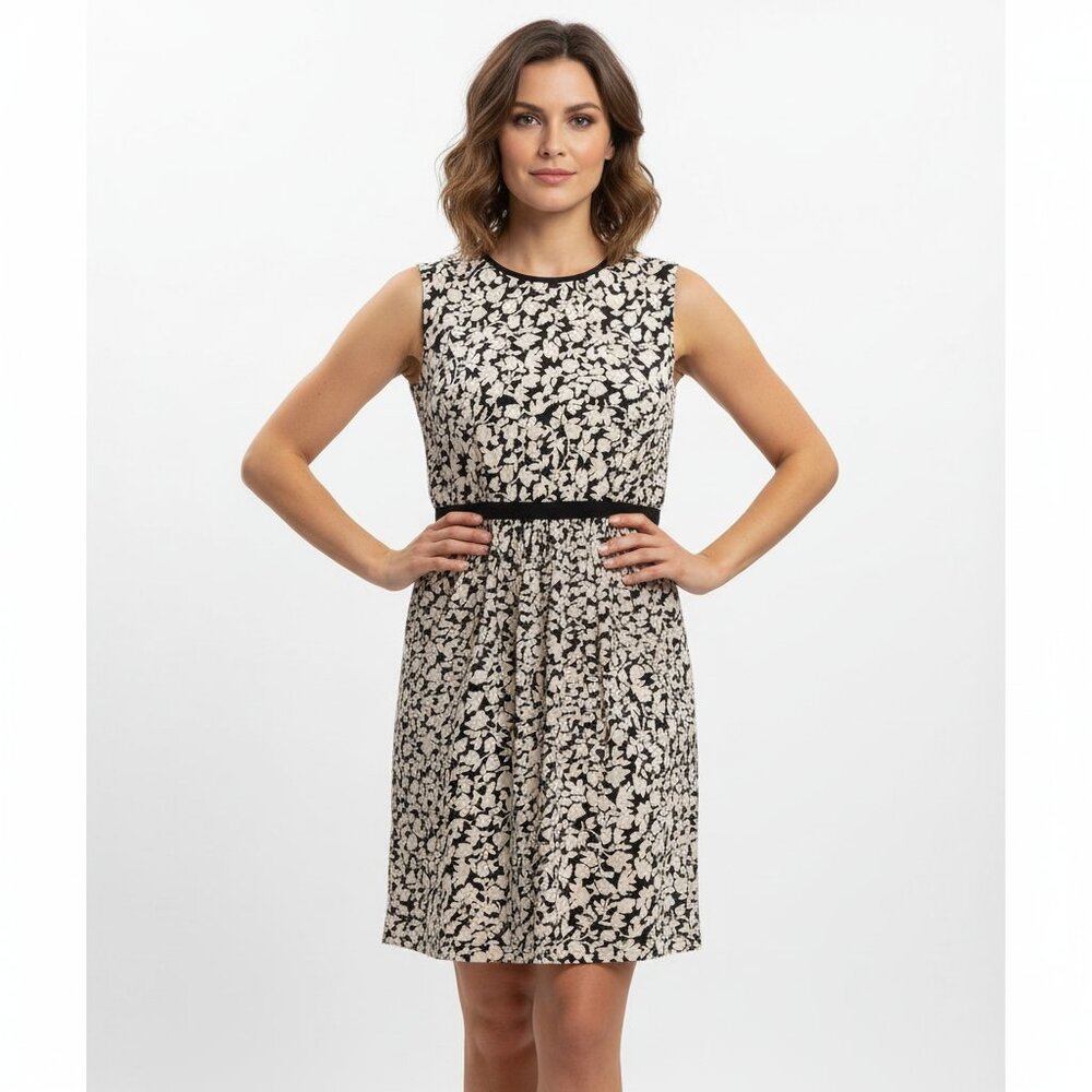 Ann Taylor LOFT Floral Dress Size Medium Black White Sleeveless Romantic